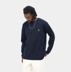 Carhartt L/S Chase T-Shirt - Dark Navy / Gold