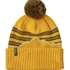 Patagonia Powder Town Beanie Fitz Roy Stripe Knit Cabin Gold