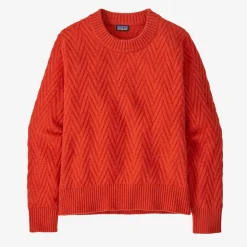 Patagonia Women's Recycled Wool-Blend Crewneck Sweater - Chevron Cable: Madder Red